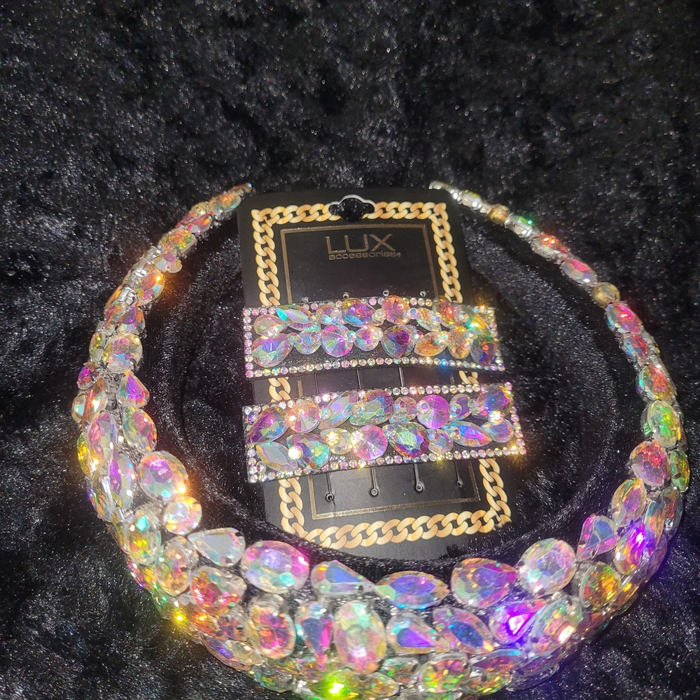 Lux Iridescent Crystal Headband and Hair Clips